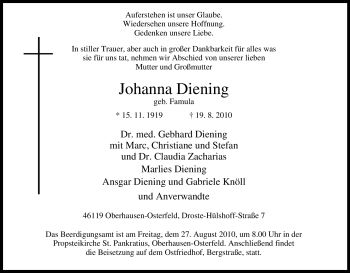 Traueranzeige von Johanna Diening von Tageszeitung