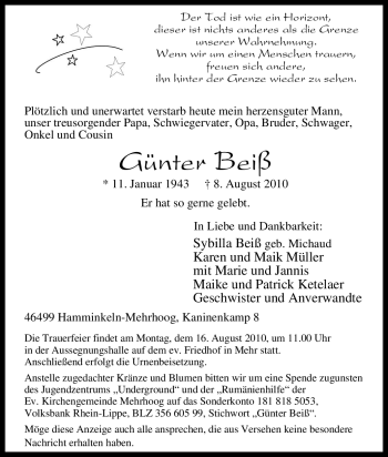 Traueranzeige von Günter Beiß von Tageszeitung
