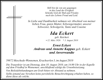 Traueranzeige von Ida Eckert von Tageszeitung
