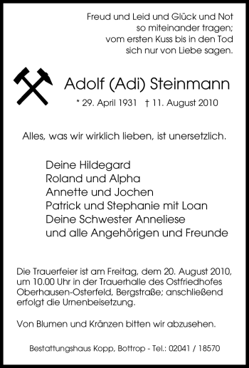 Traueranzeige von Adolf Steinmann von Tageszeitung