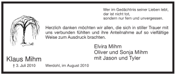 Traueranzeige von Klaus Mihm von Tageszeitung