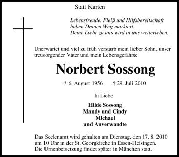 Traueranzeige von Norbert Sossong von Tageszeitung