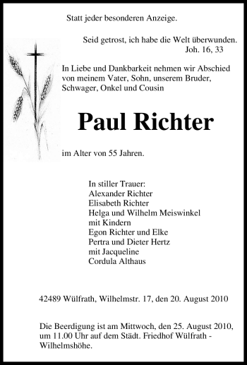 Traueranzeige von Paul Richter von Tageszeitung