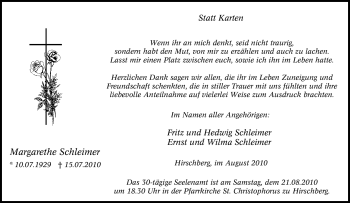 Traueranzeige von Margarethe Schleimer von Tageszeitung