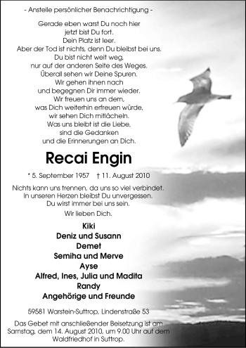 Traueranzeige von Recai Engin von Tageszeitung
