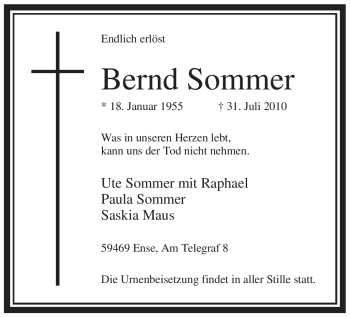 Traueranzeige von Bernd Sommer von Tageszeitung