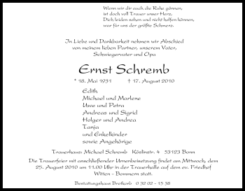 Traueranzeige von Ernst Schremb von Tageszeitung
