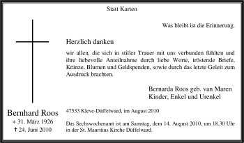 Traueranzeige von Bernhard Roos von Tageszeitung