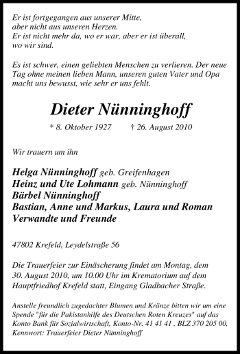 Traueranzeige von Dieter Nünninghoff von Tageszeitung
