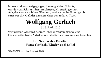 Traueranzeigen von Wolfgang Gerlach TrauerinNRW.de