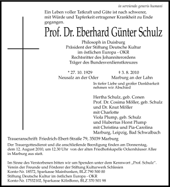 Traueranzeige von Eberhard Günter Schulz von Tageszeitung