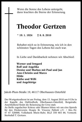 Traueranzeige von Theodor Gertzen von Tageszeitung