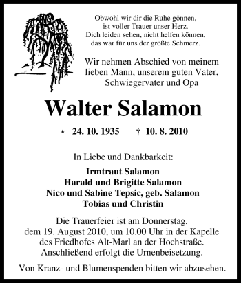 Traueranzeige von Walter Salamon von Tageszeitung