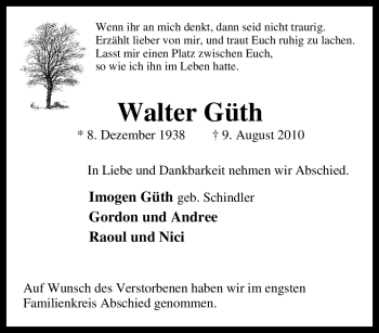 Traueranzeige von Walter Güth von Tageszeitung