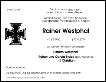 Traueranzeige von Rainer Westphal von Tageszeitung