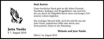 Traueranzeige von Jutta Nanke von Tageszeitung