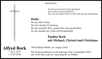 Traueranzeige von Alfred Bork von Tageszeitung