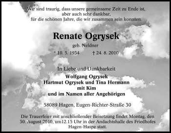 Traueranzeige von Renate Ogrysek von Tageszeitung