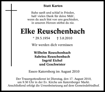 Traueranzeige von Elke Reuschenbach von Tageszeitung
