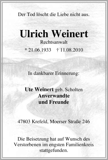 Traueranzeige von Ulrich Weinert von Tageszeitung