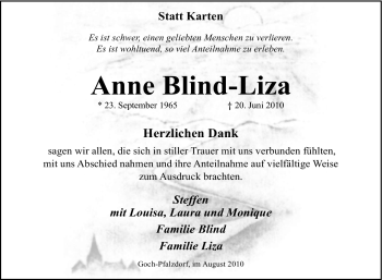 Traueranzeige von Anne Blind-Liza von Tageszeitung