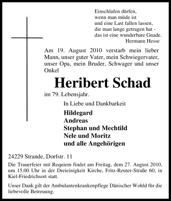 Traueranzeige von Heribert Schad von Tageszeitung