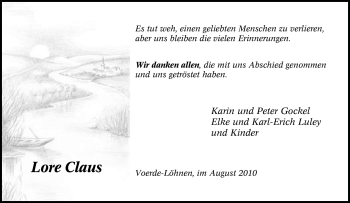 Traueranzeige von Lore Claus von Tageszeitung