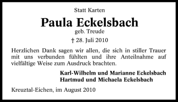 Traueranzeige von Paula Eckelsbach von Tageszeitung