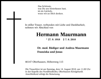 Traueranzeige von Hermann Maurmann von Tageszeitung
