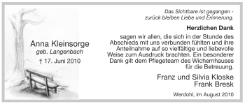 Traueranzeige von Anna Kleinsorge von Tageszeitung