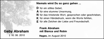 Traueranzeige von Gaby Abraham von Tageszeitung