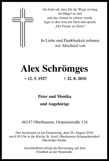 Traueranzeige von Alex Schrömges von Tageszeitung