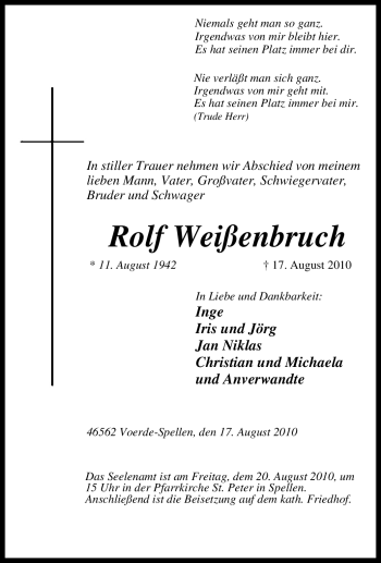 Traueranzeige von Rolf Weißenbruch von Tageszeitung