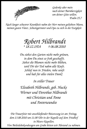 Traueranzeige von Robert Hilbrandt von Tageszeitung