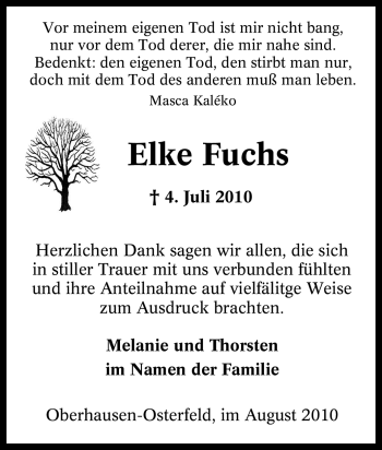 Traueranzeige von Elke Fuchs von Tageszeitung