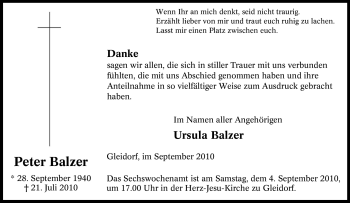 Traueranzeige von Peter Balzer von Tageszeitung