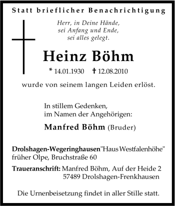 Traueranzeige von Heinz Böhm von Tageszeitung