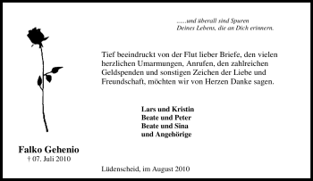 Traueranzeige von Falko Gehenio von Tageszeitung