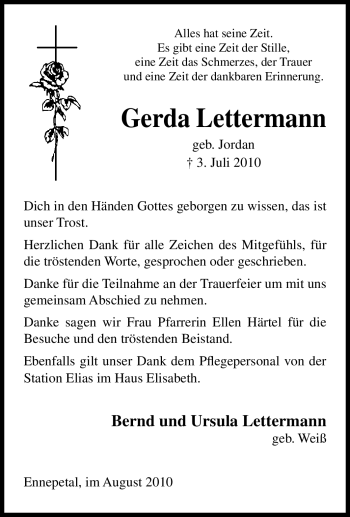 Traueranzeige von Gerda Lettermann von Tageszeitung