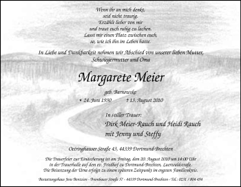 Traueranzeige von Margarete Meier von Tageszeitung