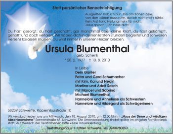Traueranzeige von Ursula Blumenthal von Tageszeitung
