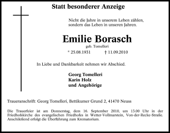 Traueranzeige von Emilie Borasch von Tageszeitung