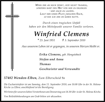 Traueranzeige von Winfried Clemens von Tageszeitung