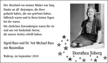 Traueranzeige von Dorothea Toberg von Tageszeitung