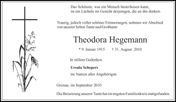 Traueranzeige von Theodora Hegemann von Tageszeitung