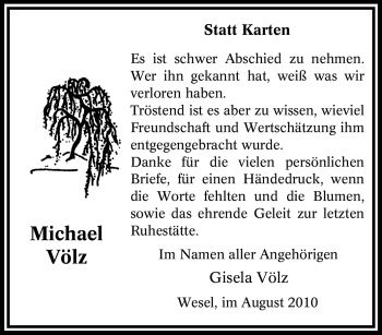 Traueranzeige von Michael Völz von Tageszeitung