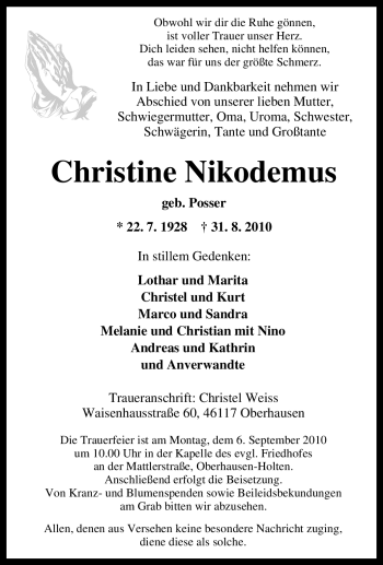 Traueranzeige von Christine Nikodemus von Tageszeitung
