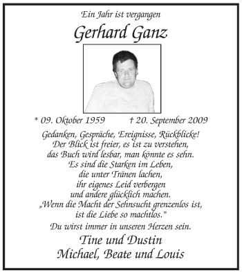 Traueranzeige von Gerhard Ganz von Tageszeitung