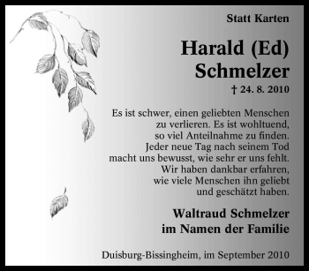 Traueranzeige von Harald Schmelzer von Tageszeitung
