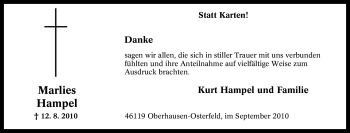 Traueranzeige von Marlies Hampel von Tageszeitung